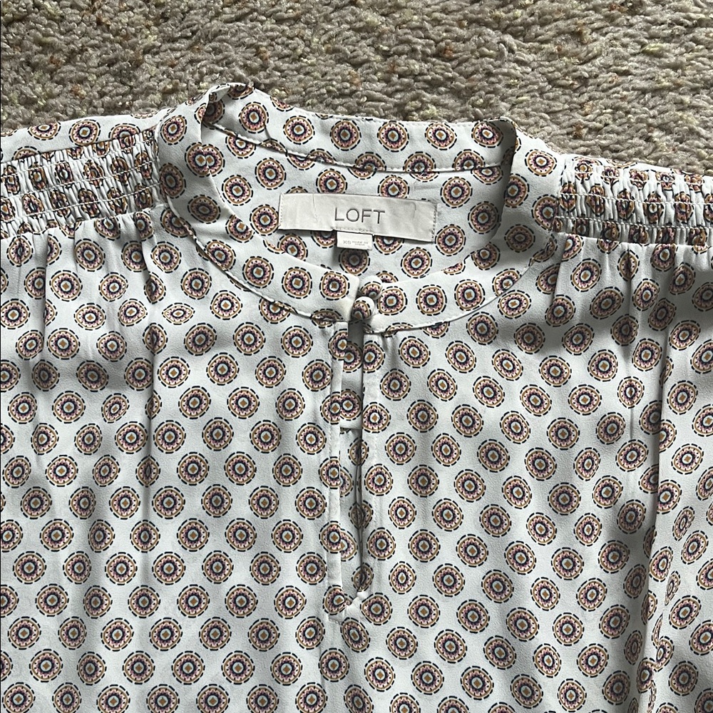 LOFT Geometric Print Top in White and Brown